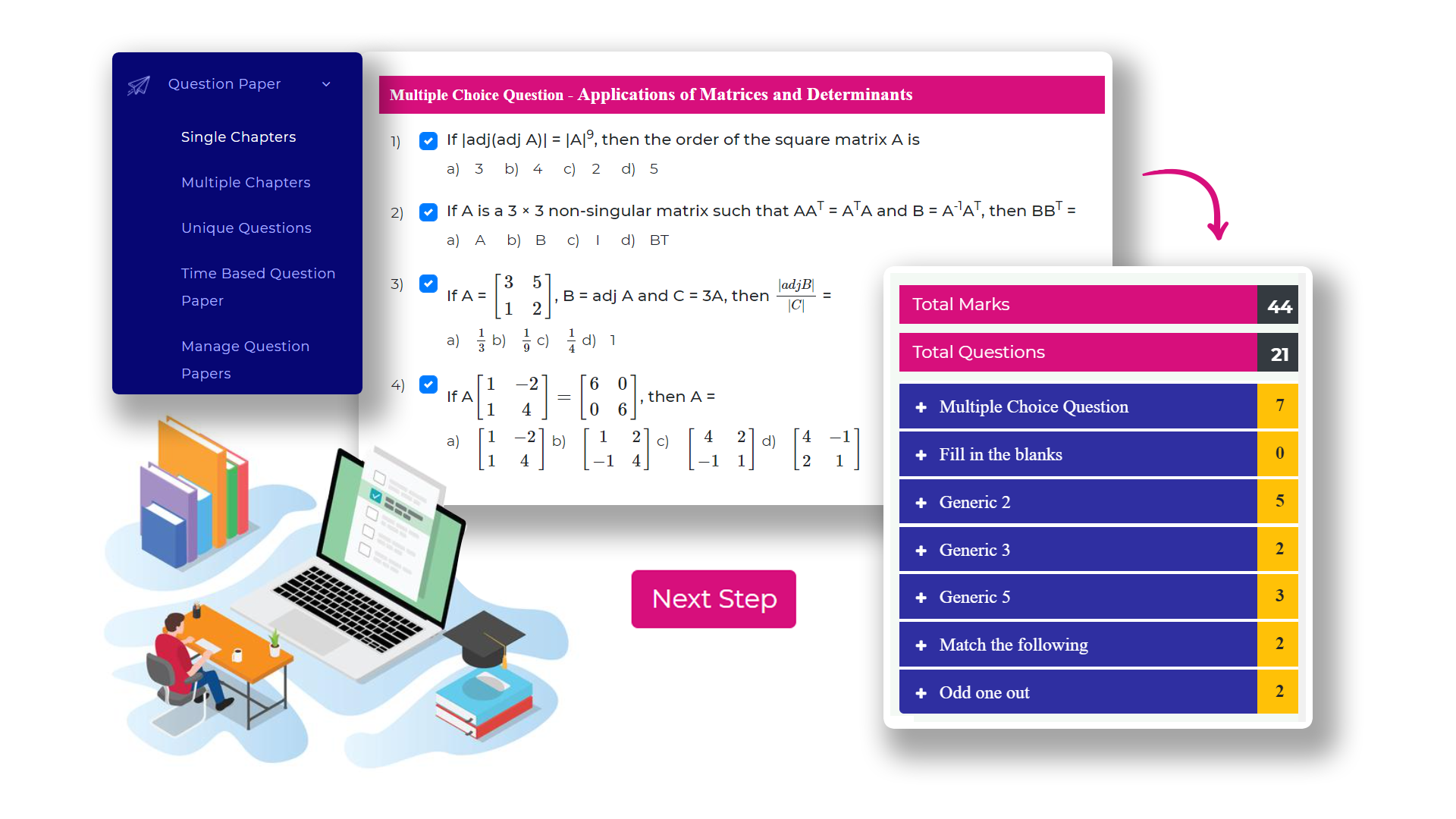 Question selection view page